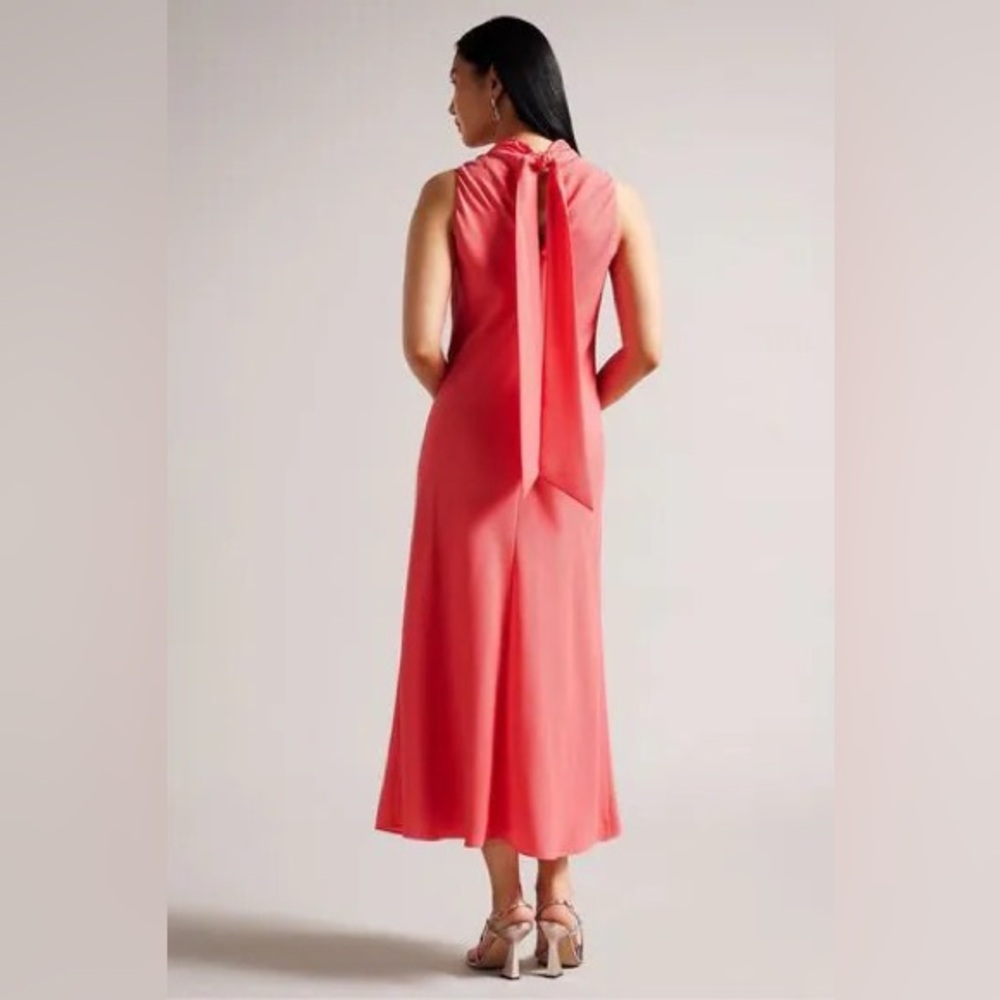 Ted Baker Eleanar Cowl Neck Sleeveless Midi Slip Dress in Coral Sz 6 NWT - Picture 2 of 9